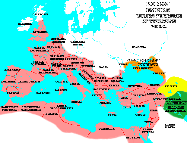A Map of the Old Roman Empire circa 70AD.