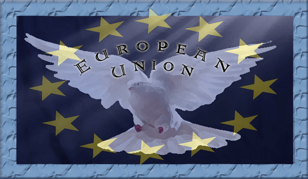 The European Union flag with a dove in the center