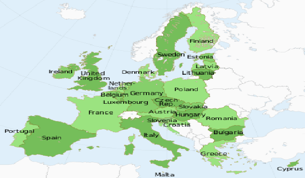 A Map of the European Union member states.