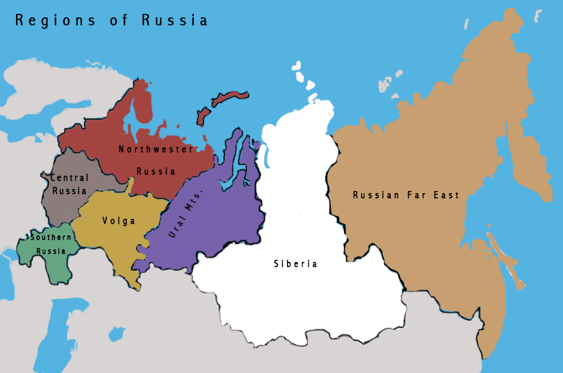 Various regions of Russia map